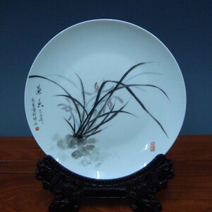 景德镇陶瓷器挂盘名家秋生手绘兰花瓷盘艺术坐盘装饰画盘看盘摆件