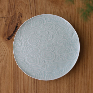 云纹浅浮雕盘 景德镇手工雕刻 陶瓷圆月云 壶承干泡 span class=h>茶 