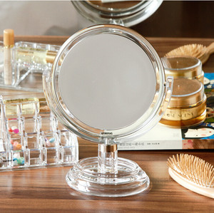 多样屋 正品 透明水晶立镜/f1025 化妆镜 台式双面可放大梳妆镜子