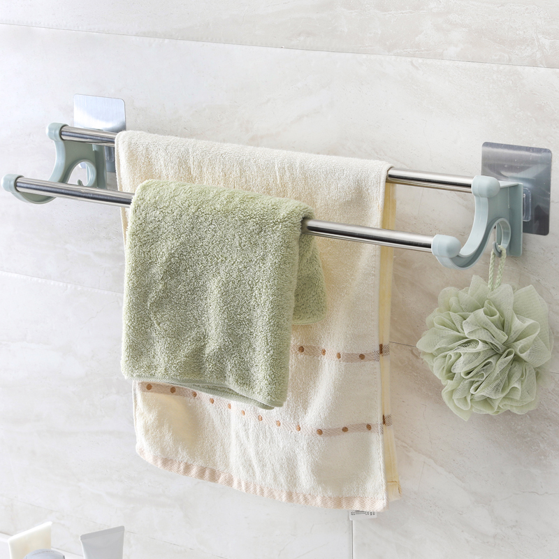 粘贴式不锈钢双杆毛巾架抹布架子厕所卫生间免打孔浴室毛巾杆挂架
