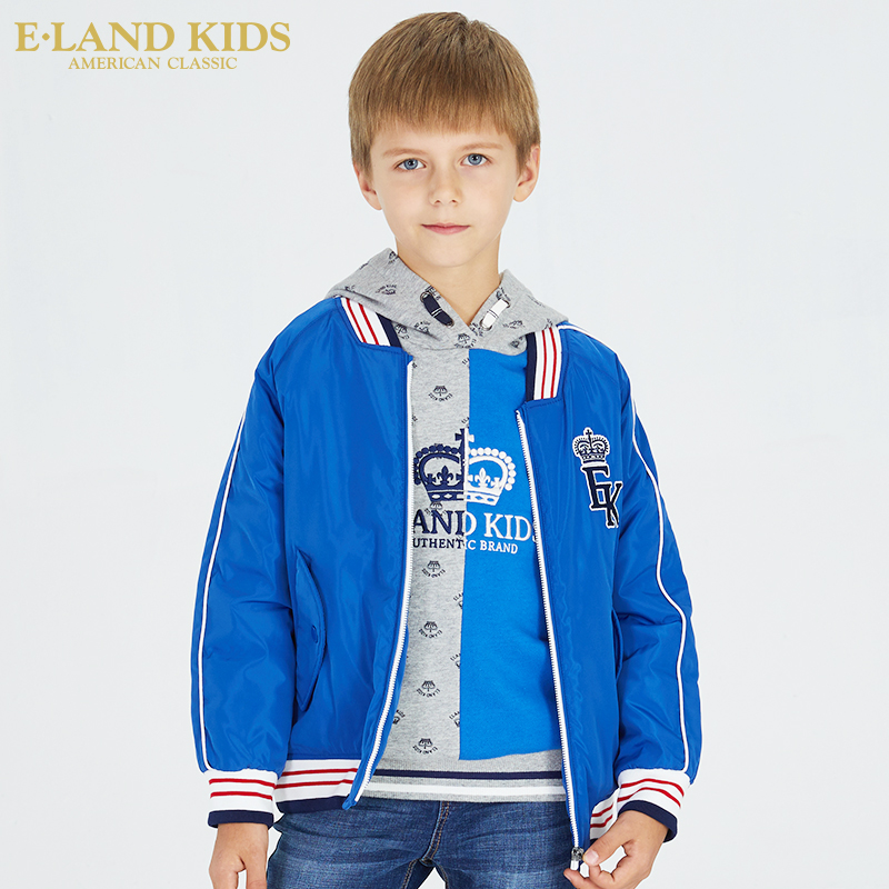 elandkids衣恋童装2019年春季新男童刺绣字母加厚棒球服外套棉服