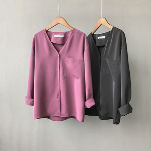 休闲衬衫女无领图片