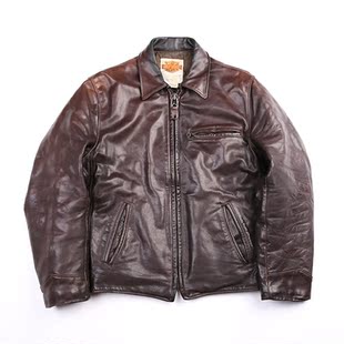 90年代美国产老哈雷牛皮夹克 茶芯植糅水染非透染 直拉夹克皮衣