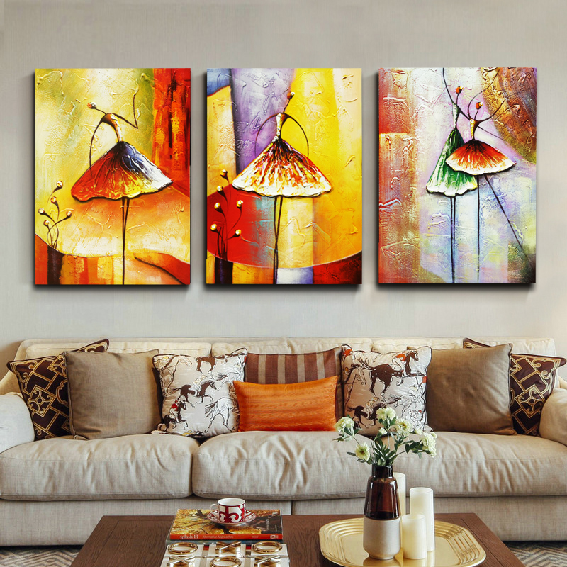 手绘油画 客厅北欧风装饰挂画装饰画 客厅墙画抽象装饰画三联画