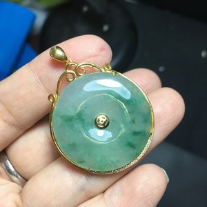 18k金镶嵌正品天然a货翡翠 span class=h>平安扣 /span>吊坠定制镶嵌