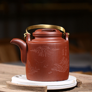 底槽清洋桶壶 宜兴名家原矿紫泥紫砂壶 纯全手工提梁泡 span class=h>