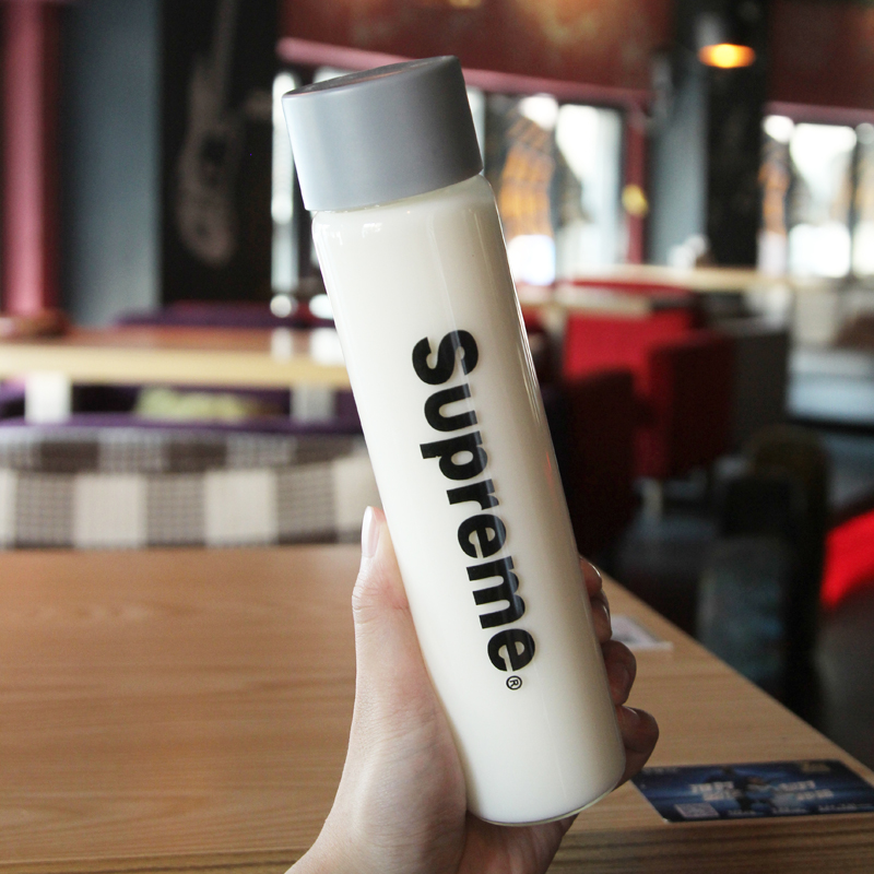 韩国新品创意时尚supreme潮牌玻璃杯 字母男女长款车载随身水杯子