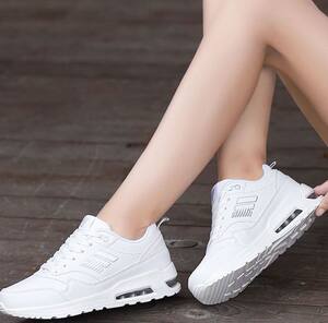 白黑女鞋17秋季新款运动鞋女皮面气垫跑步鞋