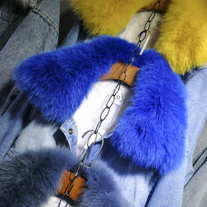 白狐狸大 span class=h>毛领 /span> span class=h>牛仔 /span>外套女