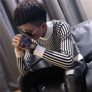 class=h>毛衣 /span>韩版修身精神小伙潮牌条纹潮流个性社会人针织衫