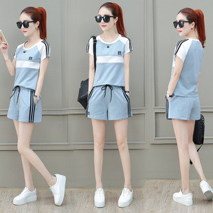 运动服短裤套装女夏季2018新款韩版跑步洋气短衣短裤休闲两件套潮