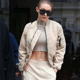 欧美gigi同款宽松加厚飘带夹棉ma1棒球服女冬飞行员夹克衫bf棉衣