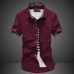 男士短袖衬衫青年夏季休闲衣服学生印花潮流衬