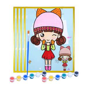 水彩画填色画 儿童涂色diy颜料水彩画小孩画画手工制作水粉画涂鸦