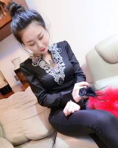 祥仔欧货2017秋季新款韩版宽松显瘦绸缎衬衫