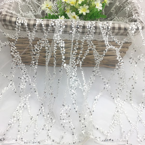 爆款流苏闪亮片花网纱烫点礼服面料婚纱裙子