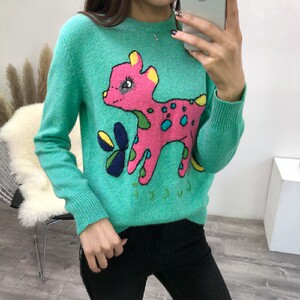 小鹿图案 span class=h>毛衣 /span>女 2018早秋新款宽松ins超火慵懒