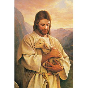 耶稣抱迷羊图海报 基督教信仰图片 教堂中堂装