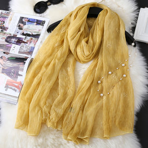 纯色扎染刺绣梅花 span class=h>丝绸 /span>围巾秋冬 民族风旅游度假