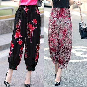 2018中老年 span class=h>女 /span>装棉绸灯笼裤春夏季宽松民族风花