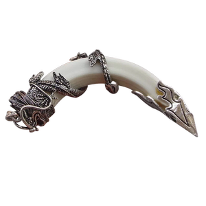 龙渡正宗藏银野猪牙吊坠动物牙齿挂件真品加工车挂镶嵌把玩文饰品
