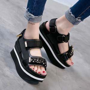 凉鞋2017新款女夏季厚底坡跟鱼嘴高跟鞋脚链