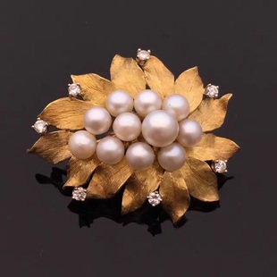 古董珠宝 1940年代古董手工纂金珍珠丝巾扣,古典美的展现