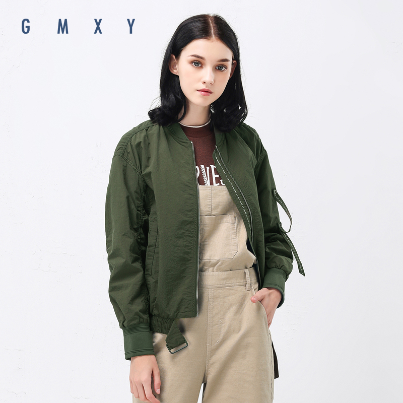 古木夕羊/GMXY2019春女装新品抽皱短款飞行夹克宽松端外套A675302