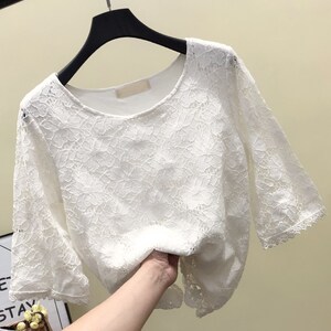 蕾丝小上衣短款勾花镂空百搭图片