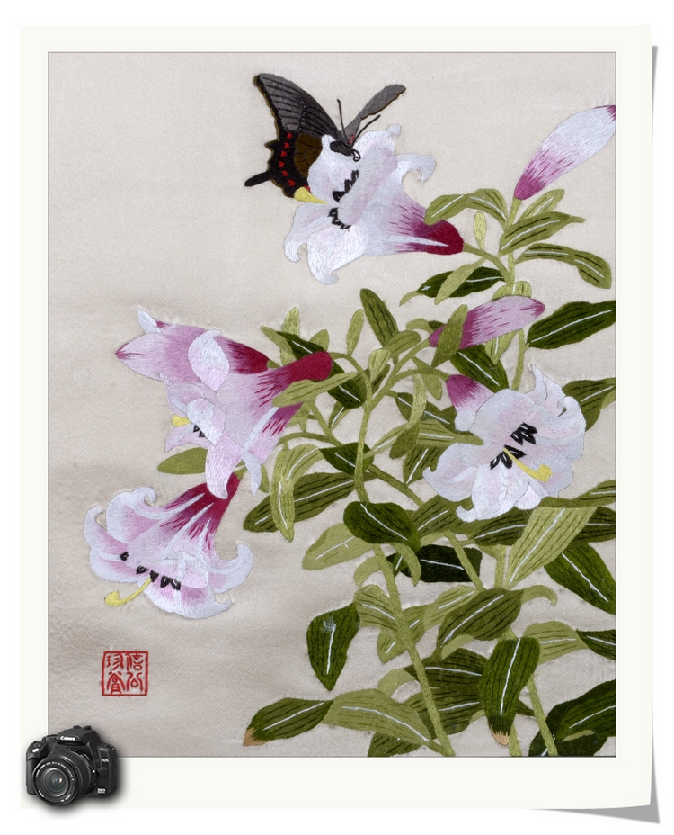 金吴针 纯手工刺绣苏绣成品装饰画软裱蝶恋花赠锦盒35*85