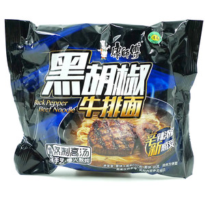 康师傅黑胡椒牛排面 清真食品 袋装方便面泡面107克满24袋包邮