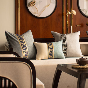 新中式风棉麻抱枕客厅沙发靠垫样板间靠枕卧室床头大靠背软装布艺