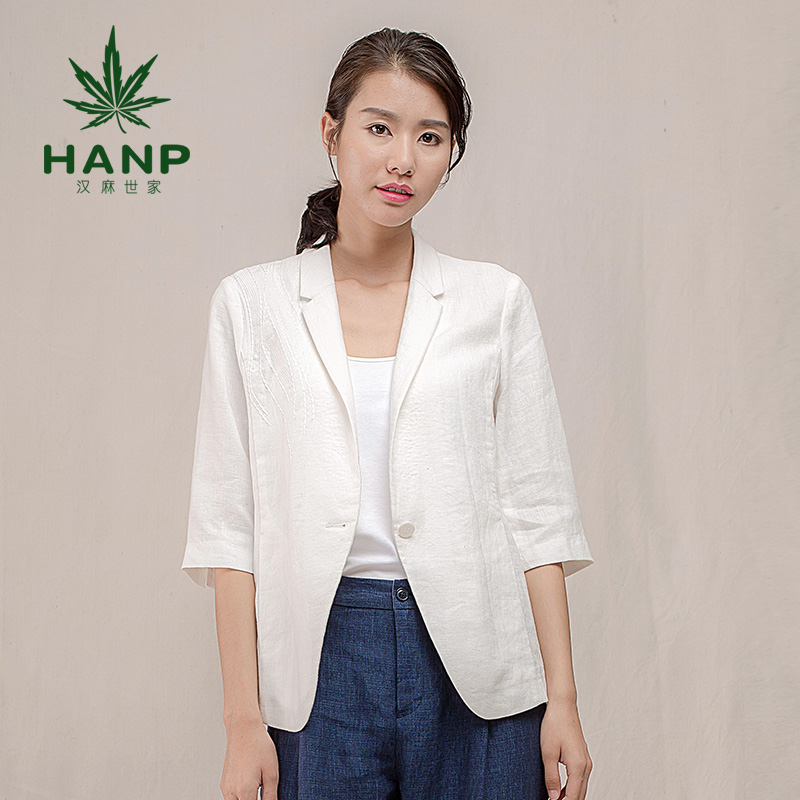 Hanp/汉麻世家棉麻西服外套女舒适透气五分袖便西女西装30-34周岁