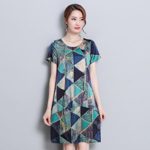 中老年女装40岁50夏装新款中长款真丝连衣裙