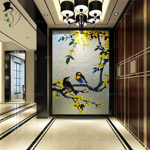 冰玉报喜鸟马赛克剪画瓷砖玄关客厅拼图拼花拼画背景墙