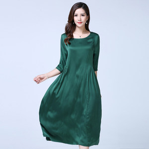 连衣裙女2017新款高端大码端庄大气五分袖纯色 span class=h>桑 /span