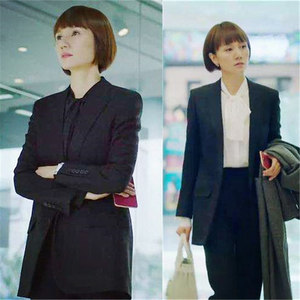 秋冬新款袁泉唐晶明星同款韩版修身西服中长款职业小西装外套女