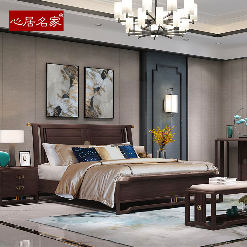 心居名家全实木双人床和悦新中式实木卧室家具进口楠木制作婚床