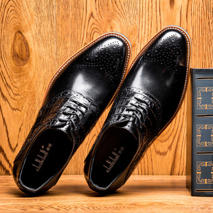 chali查理男鞋商务休闲真皮皮鞋欧美布洛克系带男鞋子v10602