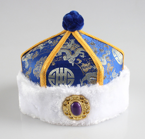 儿童蒙古族帽子 蒙古王爷帽 男孩款 六角白毛边小男帽 儿童舞蹈帽