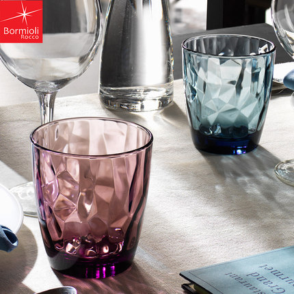 意大利进口家用耐热玻璃水杯创意水晶钻石无盖茶杯锤目纹果汁冷饮