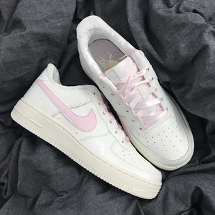 空军一号 nike air force 1 gs af1 粉色丝绸樱花粉纯白金勾低帮