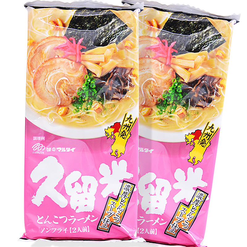 日本进口美食品 九州marutai久留米猪油猪骨汤味拉面条185g2人份