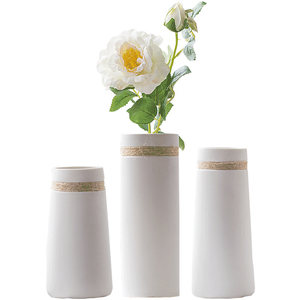 热销北欧简约现代陶瓷麻绳插花花瓶摆设创意客厅白色文艺家居饰品