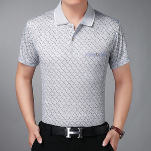 夏装中老年男polo衫短袖爸爸中年男装纯棉翻领