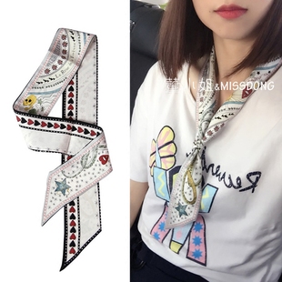 塔罗系列twilly 双层双面印花真丝斜纹绑包小丝带 丝巾领巾发带