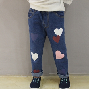 嫒诗尼路卡西童装女童韩版牛仔裤软牛仔爱心款宝宝长裤